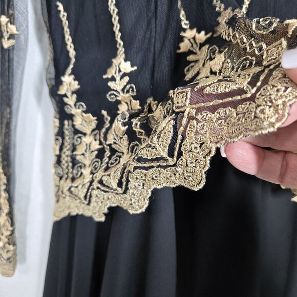 VTG Night Way Midi Dress Sz 6 Black Mesh Chiffon Handkerchief Hem Embroidered - Picture 6 of 15